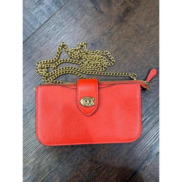 NWOT COACH's Pebbled Leather Crossbody Bag Red - Picture 2 of 10